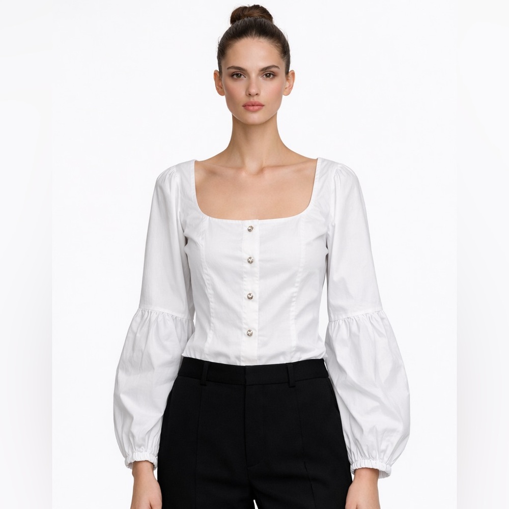 Flavio Castellani Blouse White Corset Tie Top IT 38 US 2 XS